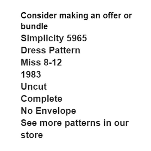 Simplicity 5965 Pattern Dress Vest Miss 8-12 Uncut Vintage Reversible Pullover - Picture 3 of 7